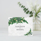 ユーカリ葉ブーケ素朴ホワイト結婚ズ インビテーションポストカード (スタンド正面)