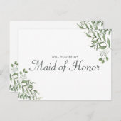 ユーカリ葉メイド・オブ・オーナー(花嫁付き添い人)案 インビテーションポストカード (正面/裏面)