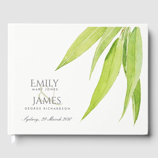 ユーカリ葉水色の葉モノグラム ゲストブック (正面)