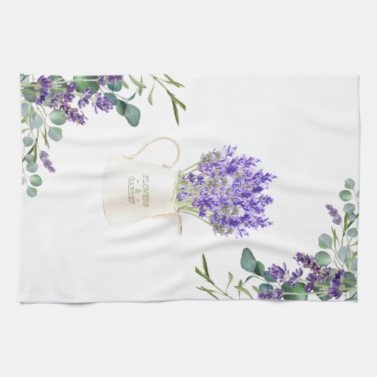 ユーカリ葉紫ラベンダーの花 キッチンタオル (横)
