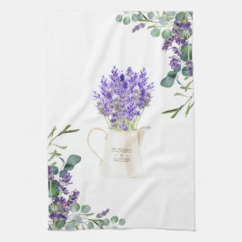 ユーカリ葉紫ラベンダーの花 キッチンタオル