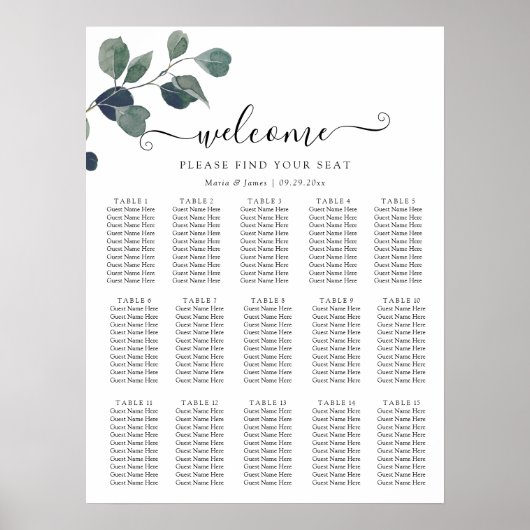 ユーカリ葉結婚の座席表 ポスター (正面)