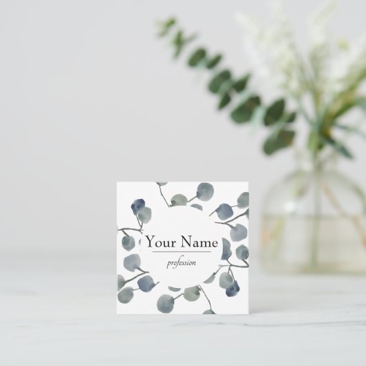 ユーカリ葉緑植物水彩 スクエア名刺 (スタンド正面)