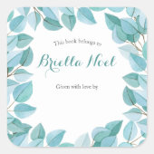 ユーカリ葉蔵書票 スクエアシール (正面)