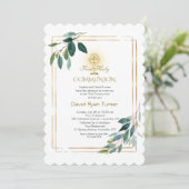 ユーカリ葉金ゴールドクロス聖餐式 招待状 (スタンド正面)