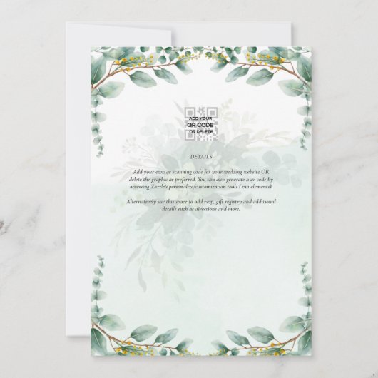 ユーカリ葉金ゴールドブライダルシャワー招待状 招待状 (裏面)