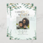 ユーカリ葉金ゴールド結婚のQRコード予算 (正面/裏面)