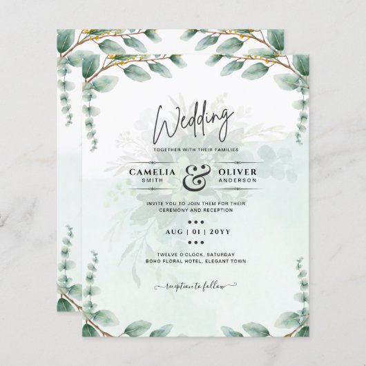 ユーカリ葉金ゴールド結婚のQRコード予算 (正面/裏面)