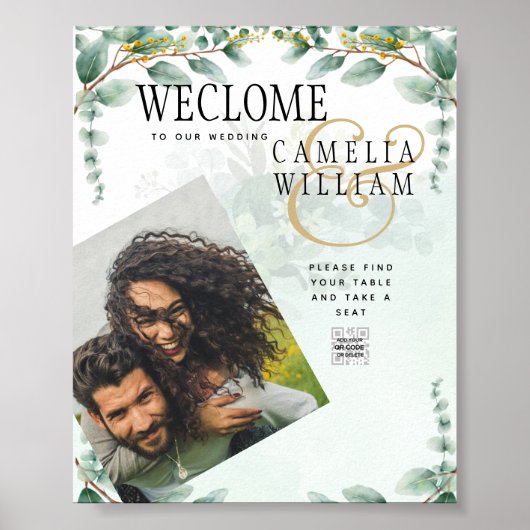 ユーカリ葉金ゴールド結婚のQRコード予算 ポスター (正面)