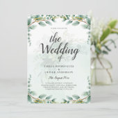 ユーカリ葉金ゴールド結婚のQRコード予算 招待状 (スタンド正面)