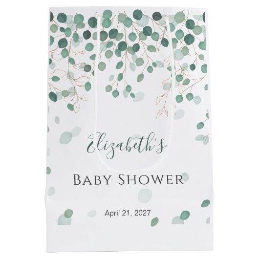 ユーカリ葉金ゴールド葉赤ちゃんシャワー媒体 ミディアムペーパーバッグ (裏面)