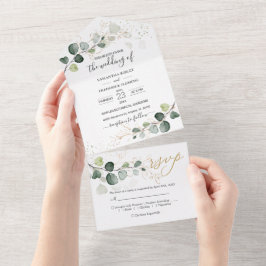 ユーカリ葉離れ金ゴールド オールインワン招待状