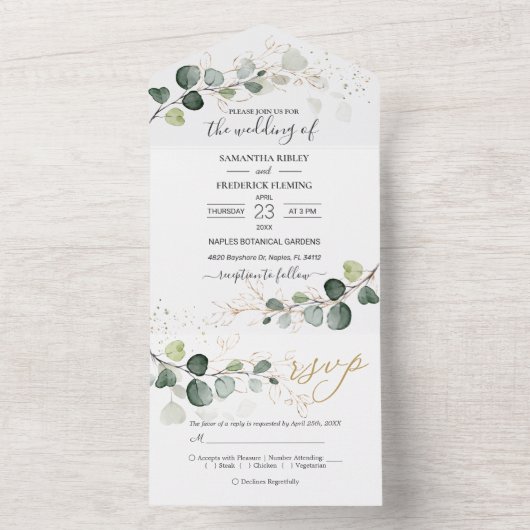 ユーカリ葉離れ金ゴールド オールインワン招待状 (内側)