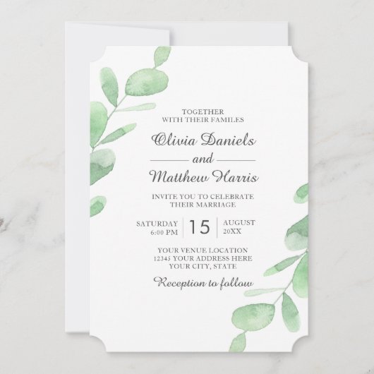 ユーカリ葉。ウッドラシンプルンド結婚の 招待状 (正面)