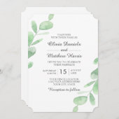 ユーカリ葉。ウッドラシンプルンド結婚の 招待状 (正面/裏面)