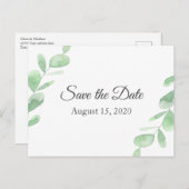 ユーカリ葉。シンプル結婚式の日付を保存 ポストカード (正面/裏面)