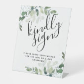 ユーカリ親切結婚サインのゲストブックサイン 台座サイン (正面)