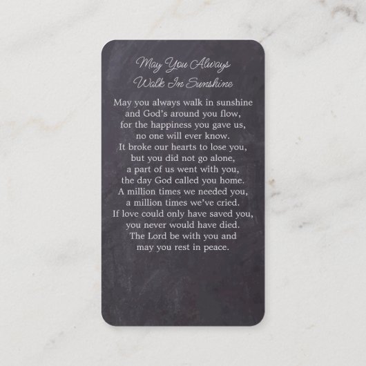 ユーカリ記念写真葬式祈りの言葉カードパップ コーリングカード (裏面)