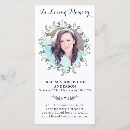 ユーカリ記念祈りの言葉カード葬儀しおり (正面)