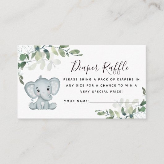 ユーカリ象ベビーシャワーオムツラッフル エンクロージャーカード (正面)