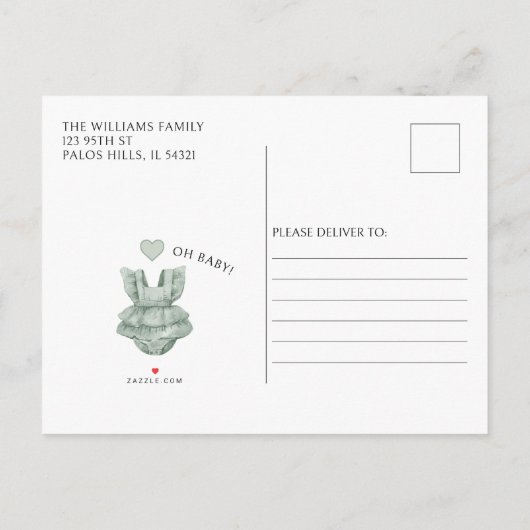 ユーカリ赤ちゃんガールシャワー招待状 案内ポストカード (裏面)