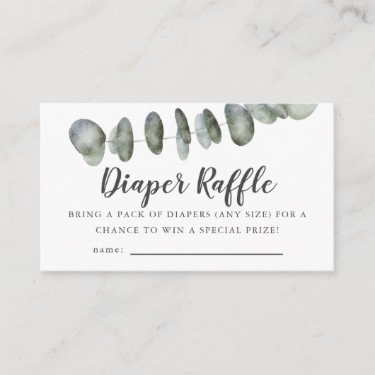 ユーカリ赤ちゃんシャワーおむつラッフルチケット エンクロージャーカード (正面)