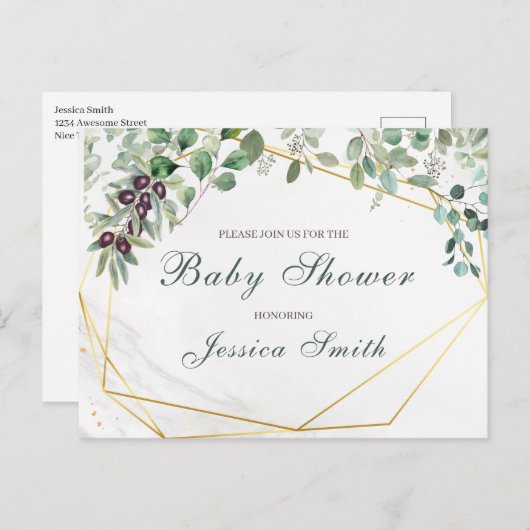 ユーカリ赤ちゃんシャワー招待状葉書 ポストカード (正面/裏面)