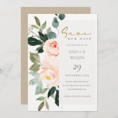 ユーカリ赤面バラピンクザデイト招待状 サンキューカード (正面/裏面)