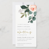 ユーカリ赤面バラピンクフローラ結婚式の招待 サンキューカード (正面)