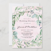 ユーカリ赤面ピンクウェディングシャワー招待状 (正面)