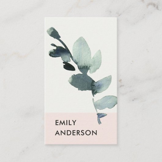 ユーカリ赤面ピンク茎葉分岐水彩 名刺 (正面)