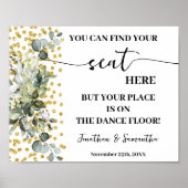 ユーカリ金ゴールドあなたの席を見つけるウェディングレセプション ポスター (正面)