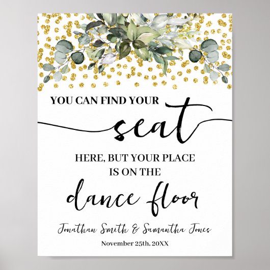 ユーカリ金ゴールドあなたの席を見つけるウェディングレセプション ポスター (正面)