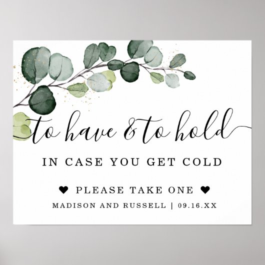 ユーカリ金ゴールドのサインを持って保持す結婚る ポスター (正面)