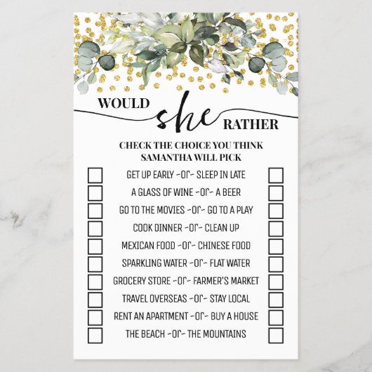 ユーカリ金ゴールドは彼女はむしろシャワーゲームをシャワー チラシ (正面)