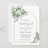 ユーカリ金ゴールドアーチQRコードすべて結婚の 招待状 (正面)