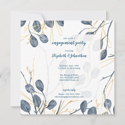 ユーカリ金ゴールドウォーターカラーガーデン婚約パーティ 招待状 (正面)