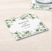 ユーカリ金ゴールドウォーター結婚カラー スクエアペーパーコースター (アングル)