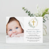 ユーカリ金ゴールドクロススクリプト写真バプテスマ 招待状 (スタンド正面)