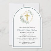 ユーカリ金ゴールドクロスフォトアーチバプテスマ 招待状 (正面)