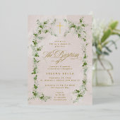 ユーカリ金ゴールドクロスリースバプテスホイルフォト 箔招待状 (立ち正面)