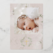 ユーカリ金ゴールドクロスリースバプテスホイルフォト 箔招待状 (裏面)