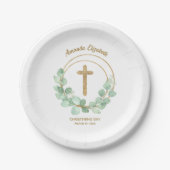 ユーカリ金ゴールドクロス《キリスト教》洗礼式や命名式 ペーパープレート (正面)