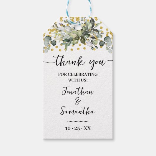 ユーカリ金ゴールドグリッターウェディングシャワーメッセージカード ギフトタグ (正面)