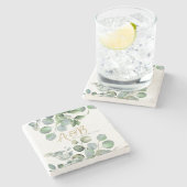 ユーカリ金ゴールドグリッターグリーン結婚ズ ストーンコースター (横)