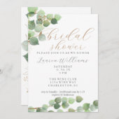 ユーカリ金ゴールドグリッターブライダルシャワー招待 セーブザデート (正面/裏面)