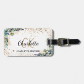 ユーカリ金ゴールドグリッターモノグラム名 ラゲッジタグ (正面横)