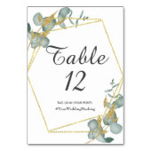 ユーカリ金ゴールドグリッター結婚葉のハッシュタグ テーブルナンバー (正面)