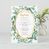 ユーカリ金ゴールドグリーンフローラボーイガールバプテスマ 招待状 (スタンド正面)
