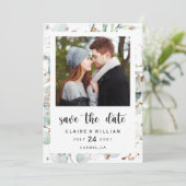 ユーカリ金ゴールドグリーンリー写真Save the Date Card セーブザデート (スタンド正面)